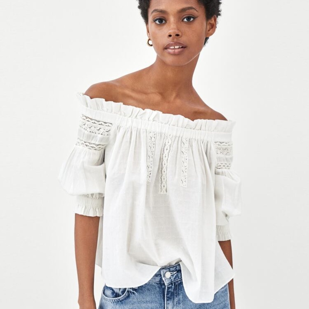 Zara Contrasting Off The Shoulder Top